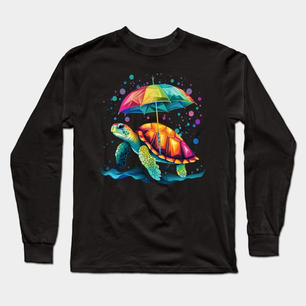 Sea Turtle Rainy Day With Umbrella Long Sleeve T-Shirt by JH Mart